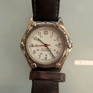 Wenger Swiss Army Watch Mens Quartz Date Brown Leather Field Watch 36mm Runs